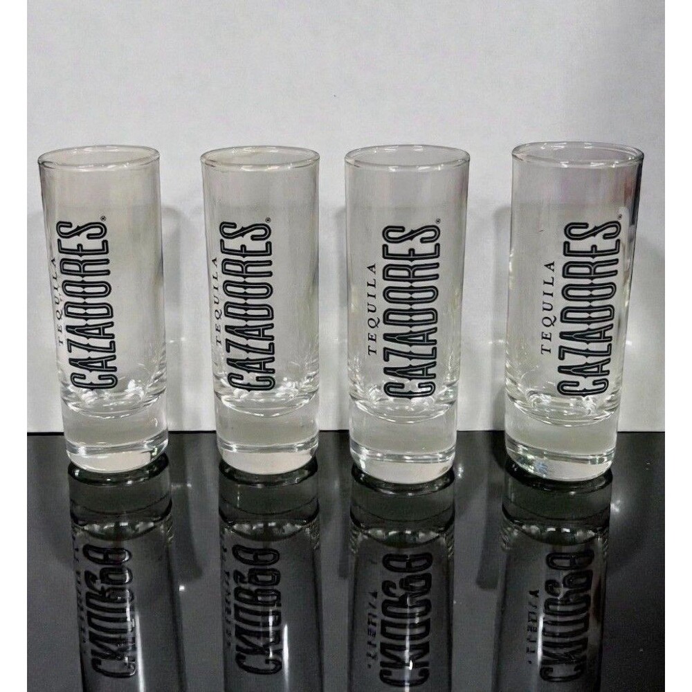 Set Of 4 Cazadores Tequila Shot Glasses Clear Barware 4” Tall Logo Glass